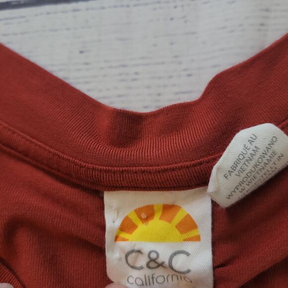 C&C California Size S T-Shirt Mini Dress Light Burgundy V-Neck Casual Summer - Picture 7 of 10